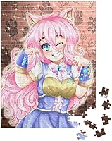 Vista 4 de Happy Kawaii Anime Neko Girl of Pink Hair, Anime Illustra... Rompecabezas con 1000 piezas