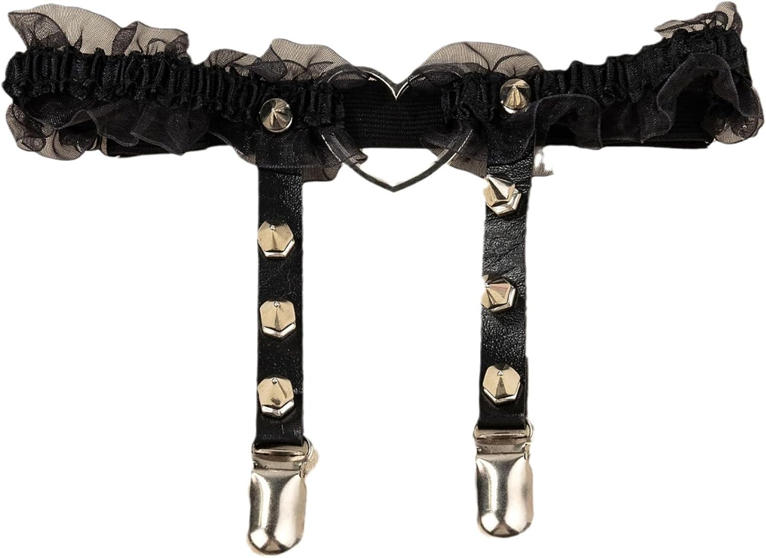 Lace Thigh Garters Heart Shaped Leg Garter Black Garter Belts with Metal Clips Gothic Thigh Belt Garters for Thigh High Socks