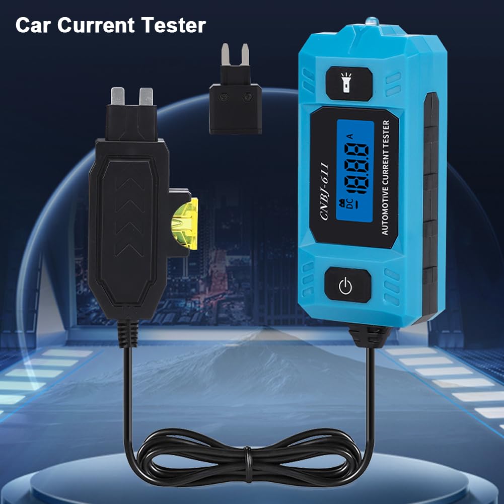 Weytoll CNBJ-611 - Probador de corriente de fusibles automotrices, analizador de fugas de coche, herramienta de prueba de corriente de fusible automotriz, pantalla LCD de retroiluminación azul con luz