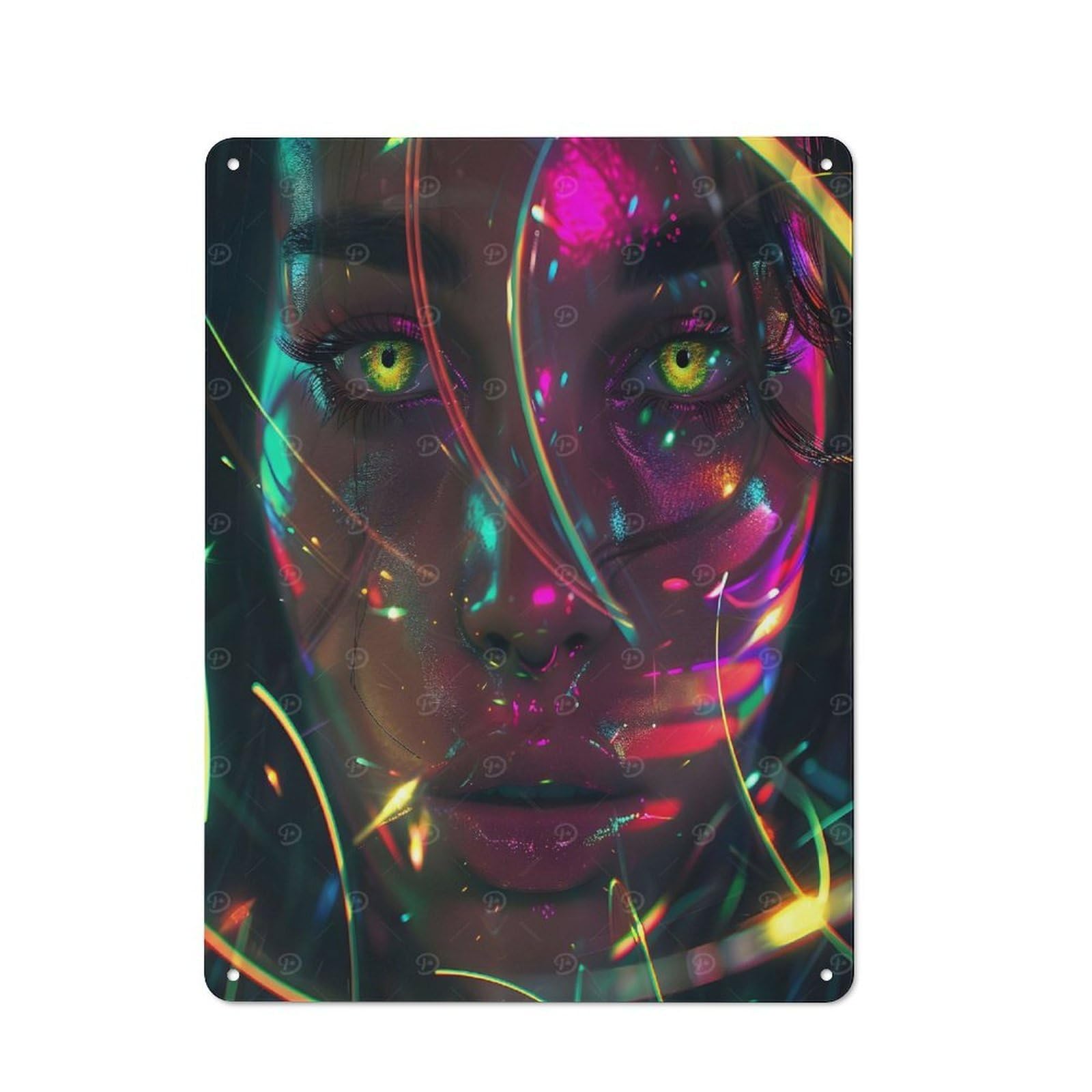 Metal Wall Sign 40x30cm Featuring Futuristic Portraits Glow for Garage Or Workshop, Suited to Workshop Owners