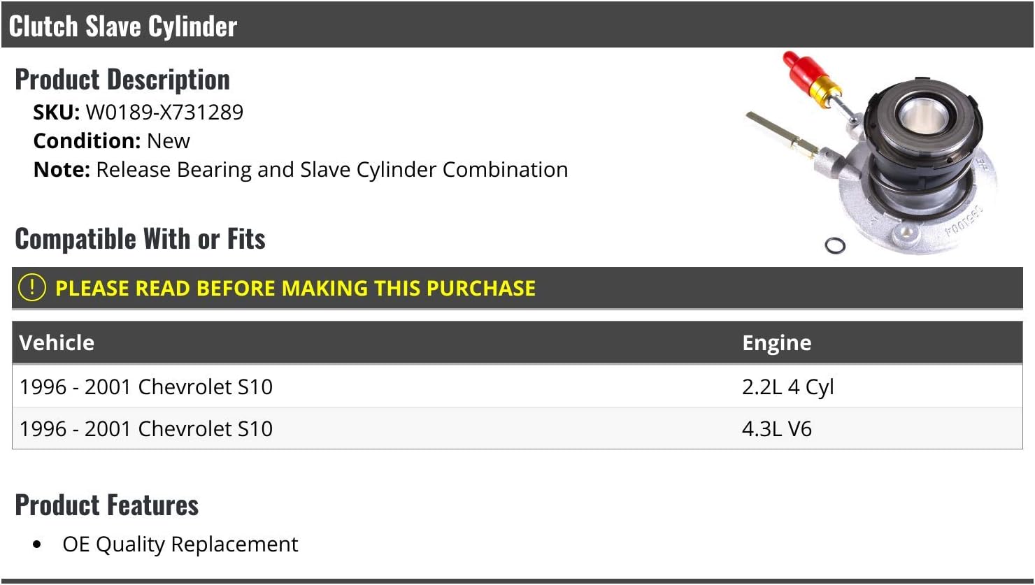 Marketplace Auto Parts Clutch Cylinder and Release Bearing - Compatible with 1996-2001 Chevy S10
