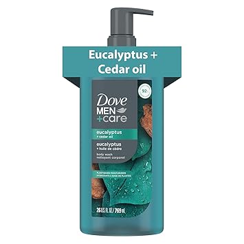 DOVE MEN Eucalyptus + Cedar Oil Moisturizing Body Wash | #1 Dermatologist Body Wash for Men, Sulfate Free, Paraben Free, Dye Free | 26oz