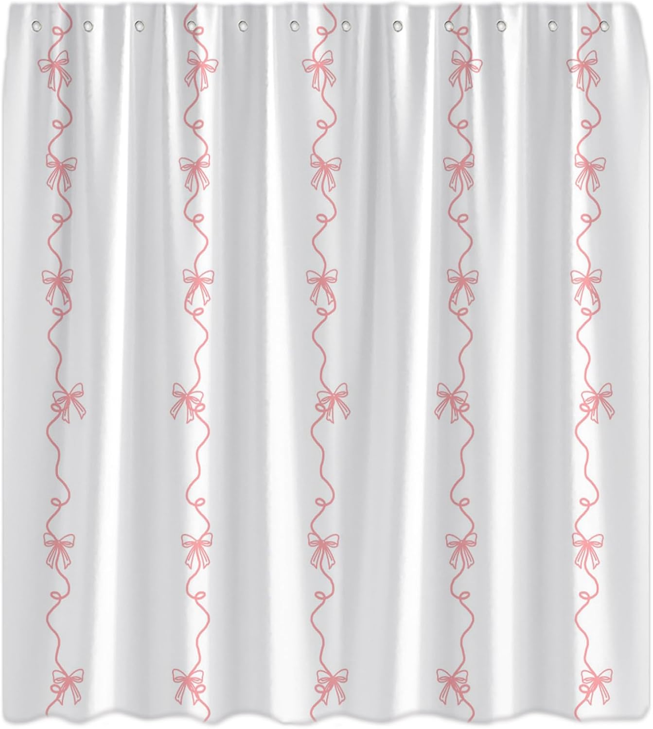 Pink White Striped Bow Shower Curtain Cute Girls Modern Aesthetic Coquette Bow Cottagecore Bow Fabric Bathroom Curtain Set with Hook