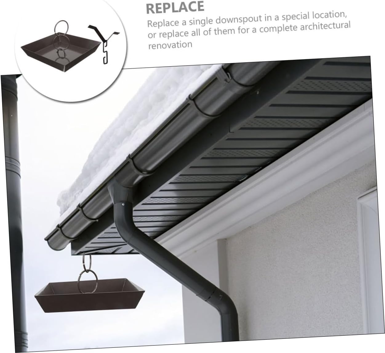 Hanging Rain Chain Set with Decorative Design Includes Rainwater Basin and Hooks for Outdoor Garden and Porch Drainage