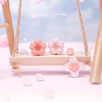 GeekShare Sakura Cross D-Pad Button Caps Thumb Grip Caps Set Compatible with Switch 2 / Switch 1, ABXY Key Buttons Sticker Cover Caps, Cherry Pink