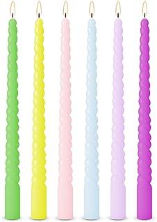 6pcs Colorful Spiral Candles, 12 Inch 6 Colors Dripless Twisted Candlesticks, Long Unscented Candle Sticks, 8-10 Buring Time for Wedding Displays Home Dining Table Supplies