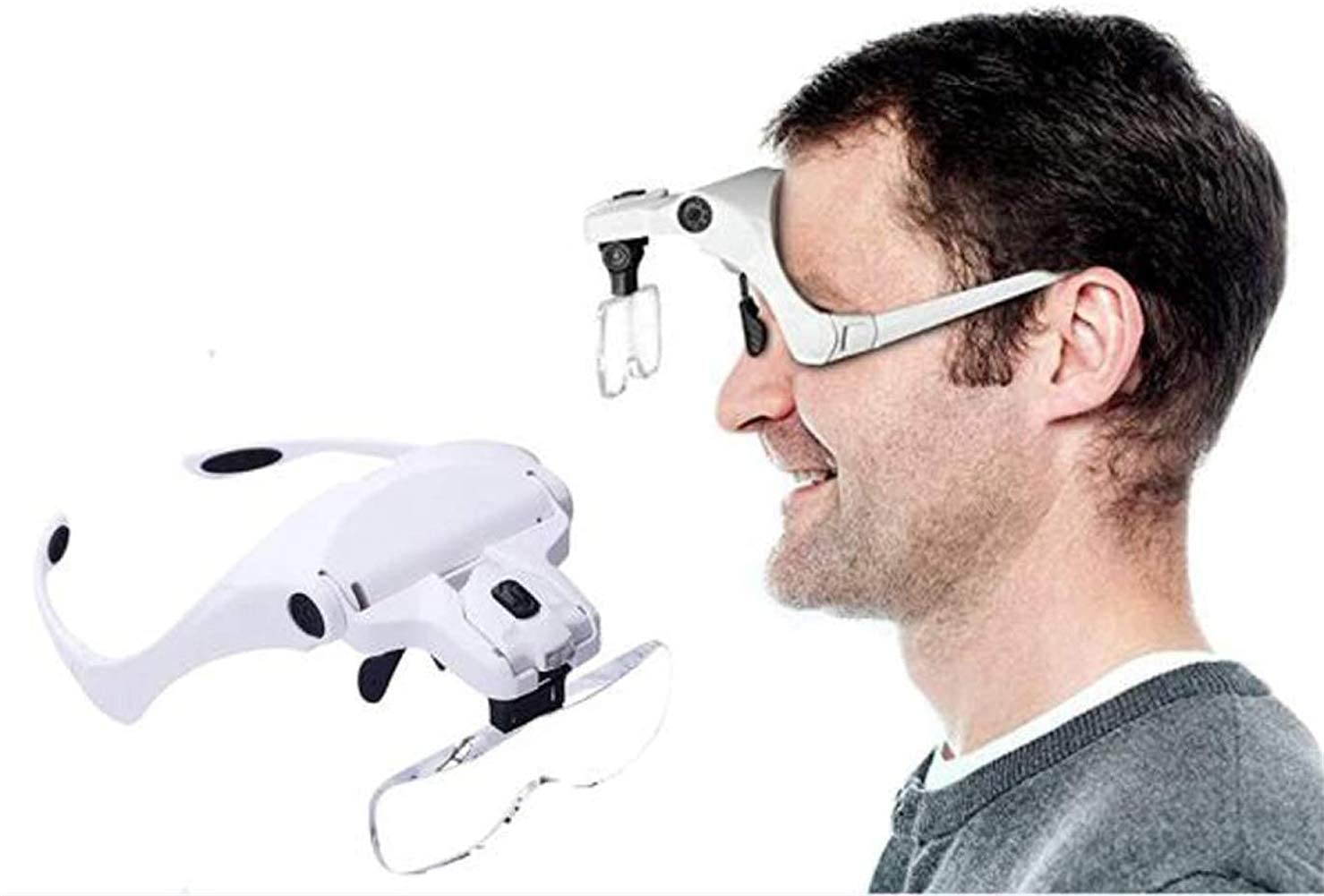 Kopfbandlupe, Handlupe mit digitaler Beleuchtung, Kopfbandlupe mit 2 LEDs – Lesebrille mit BH-Beleuchtung,