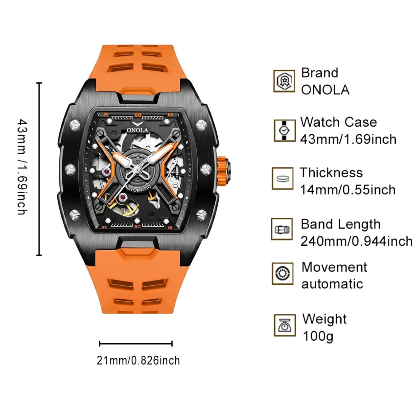 Moda w kształcie beczki wina męski wydrążony mechaniczny zegarek szkielet design silikonowy pasek wodoodporny sportowy w pełni automatyczne zegarki na rękę