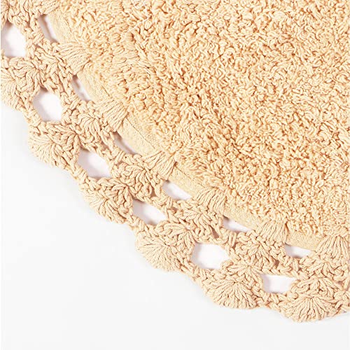 Habere India-All the Cultures Fabricating India - Crochet Bath Mat, Super Absorbent 100% Cotton & Quick Dry Bath Rug for Bathroom Floor Mats (Round, Beige_60 CM Round) 4 61maciI0qlL