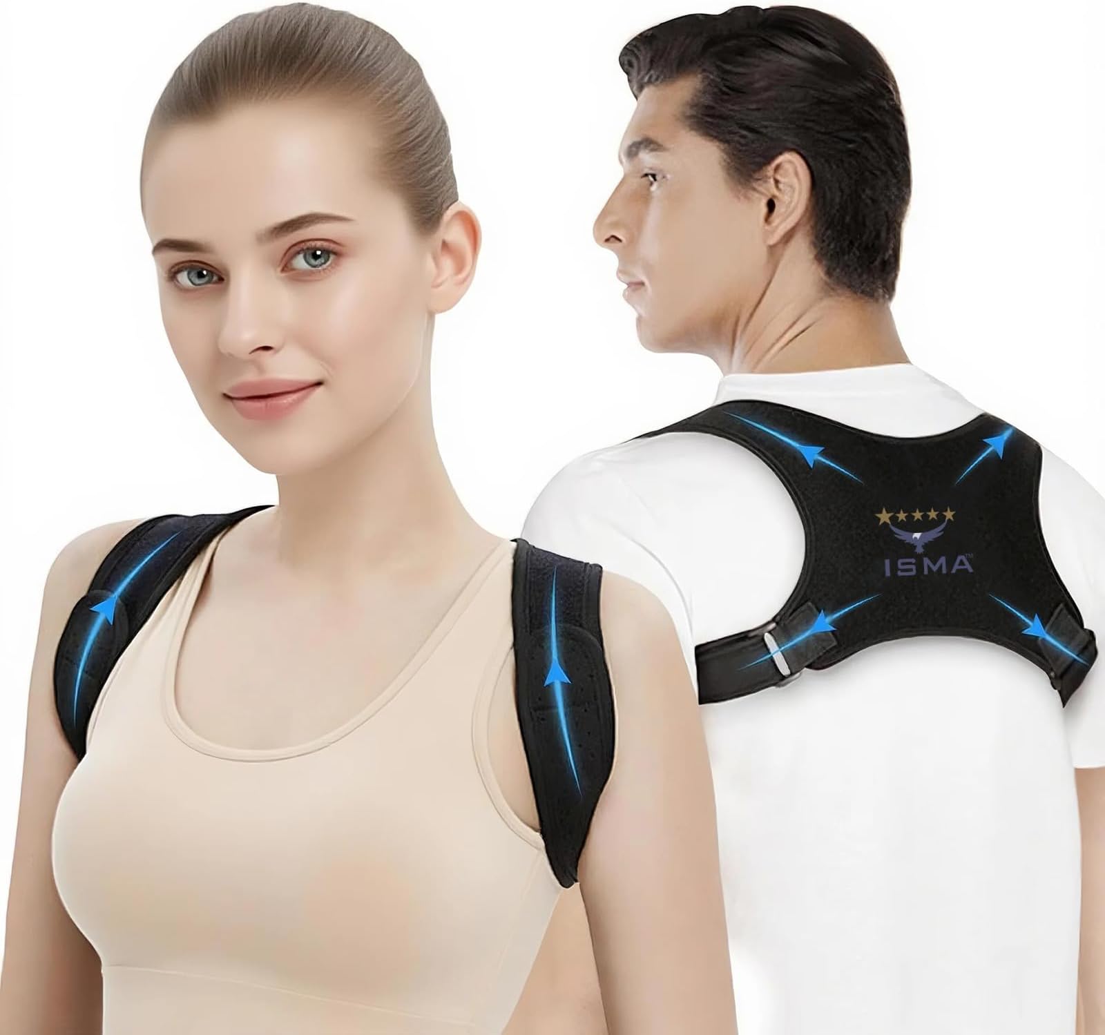 ISMA Posture Corrector Adjustable Back Brace Spine Support Shoulder Pain Relief Upper Back Alignment Comfort Men Women Therapy Brace