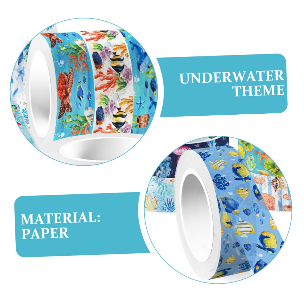 SEWACC 5piezas Conjunto De Cinta Washi De Vida Marina De Cinta Decorativa Transparente y Adhesiva Para Manualidades Diarios y Planificadores Para Niño Niña y Adultos