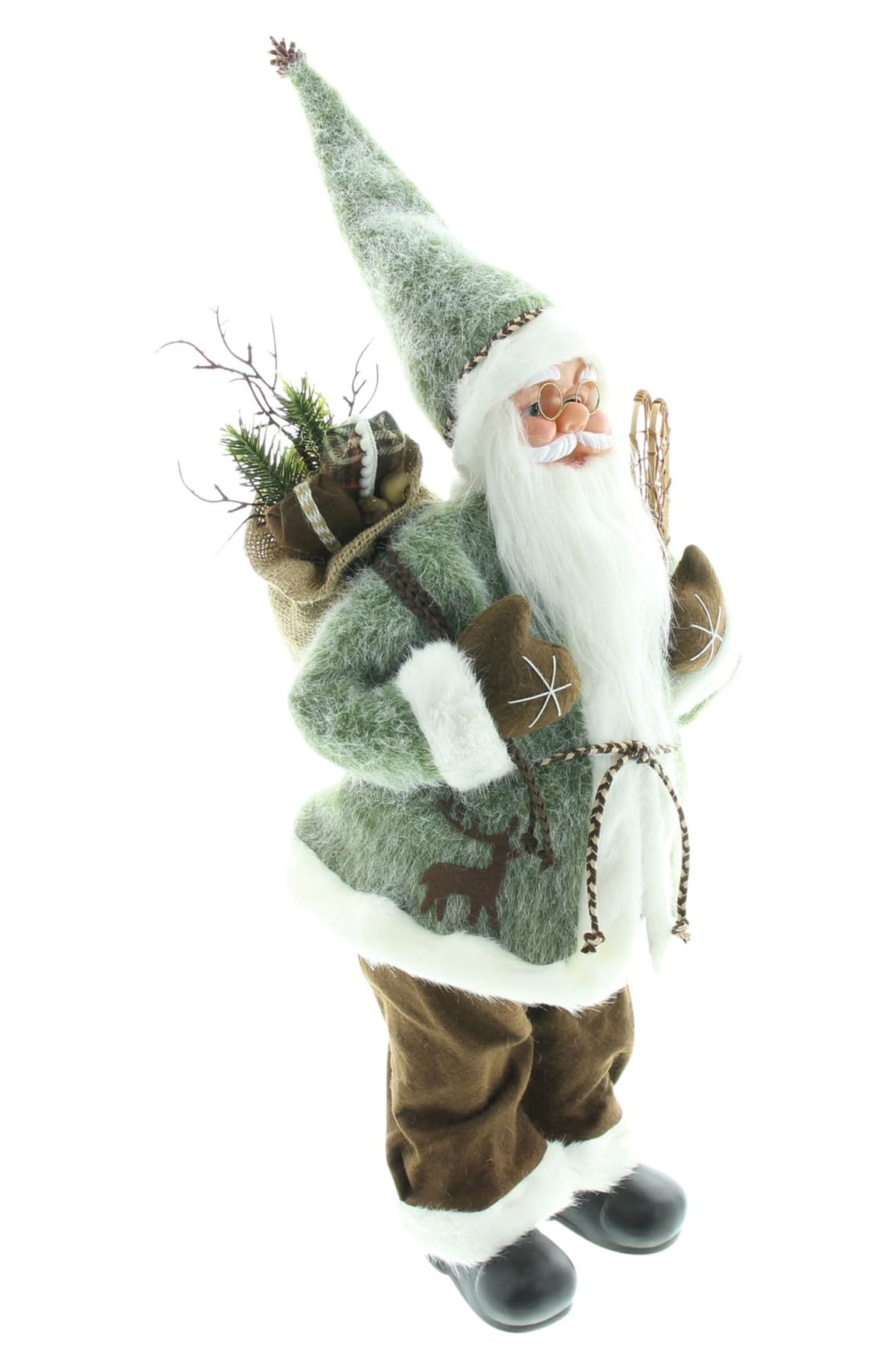 Dekoleidenschaft Figurine de Père Noël décoratif de 60 cm de haut, avec raquettes à neige et sac cadeau, figurine de Père Noël