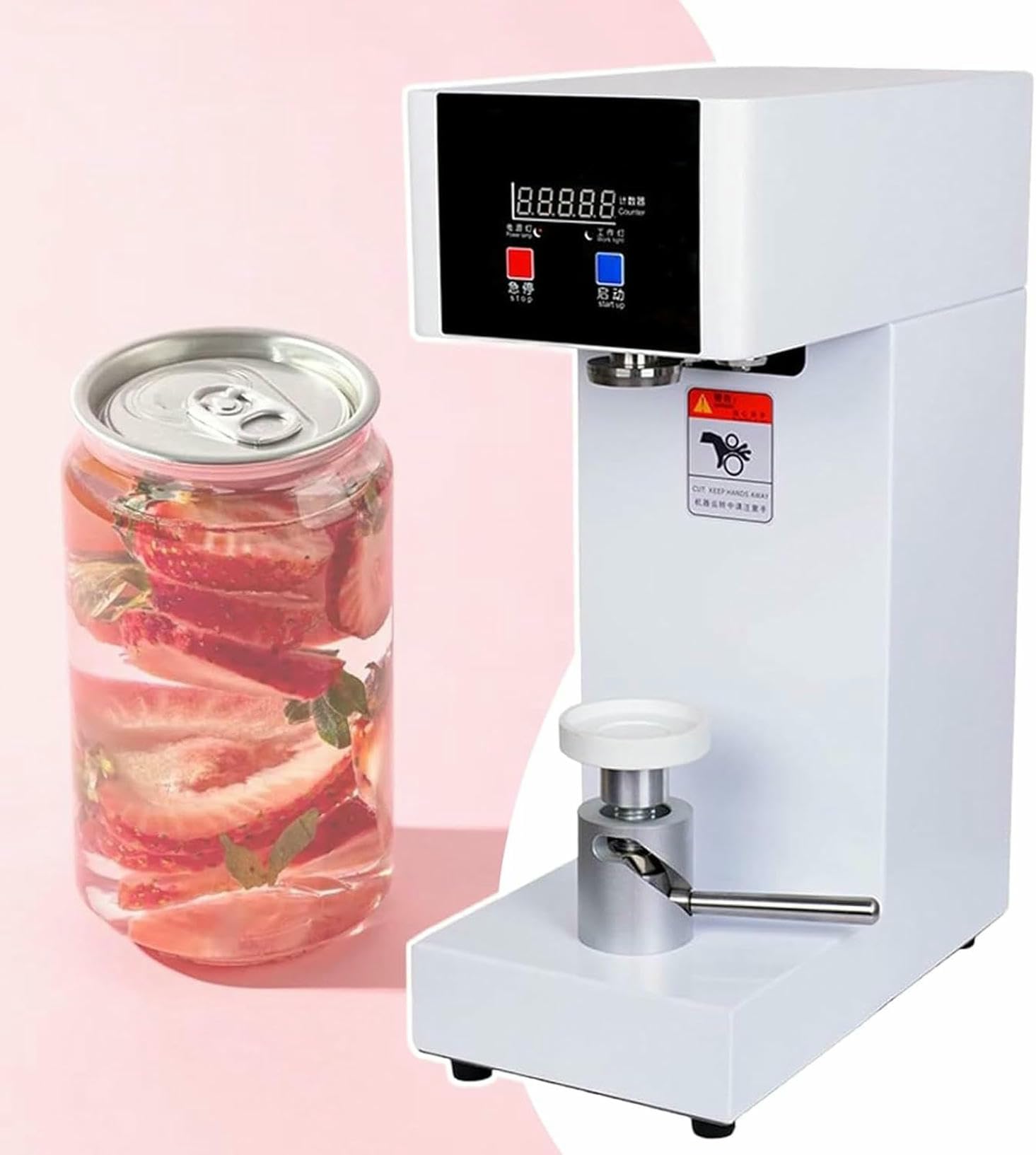 Fhrka White Automatic Can Sealing Machine, 180W Electric Cup Sealer Machine With Counter, Tin Can Seaming Closing Capping Machine ( 110V)