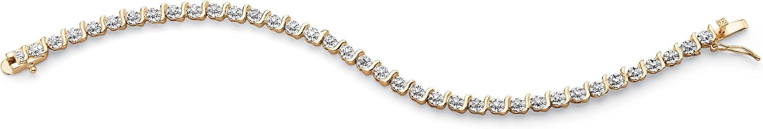 Palm Beach Jewelry PalmBeach Yellow Gold-plated Genuine Diamond Accent S Link Tennis Bracelet (4.5mm), Box Clasp, 7.5 inches