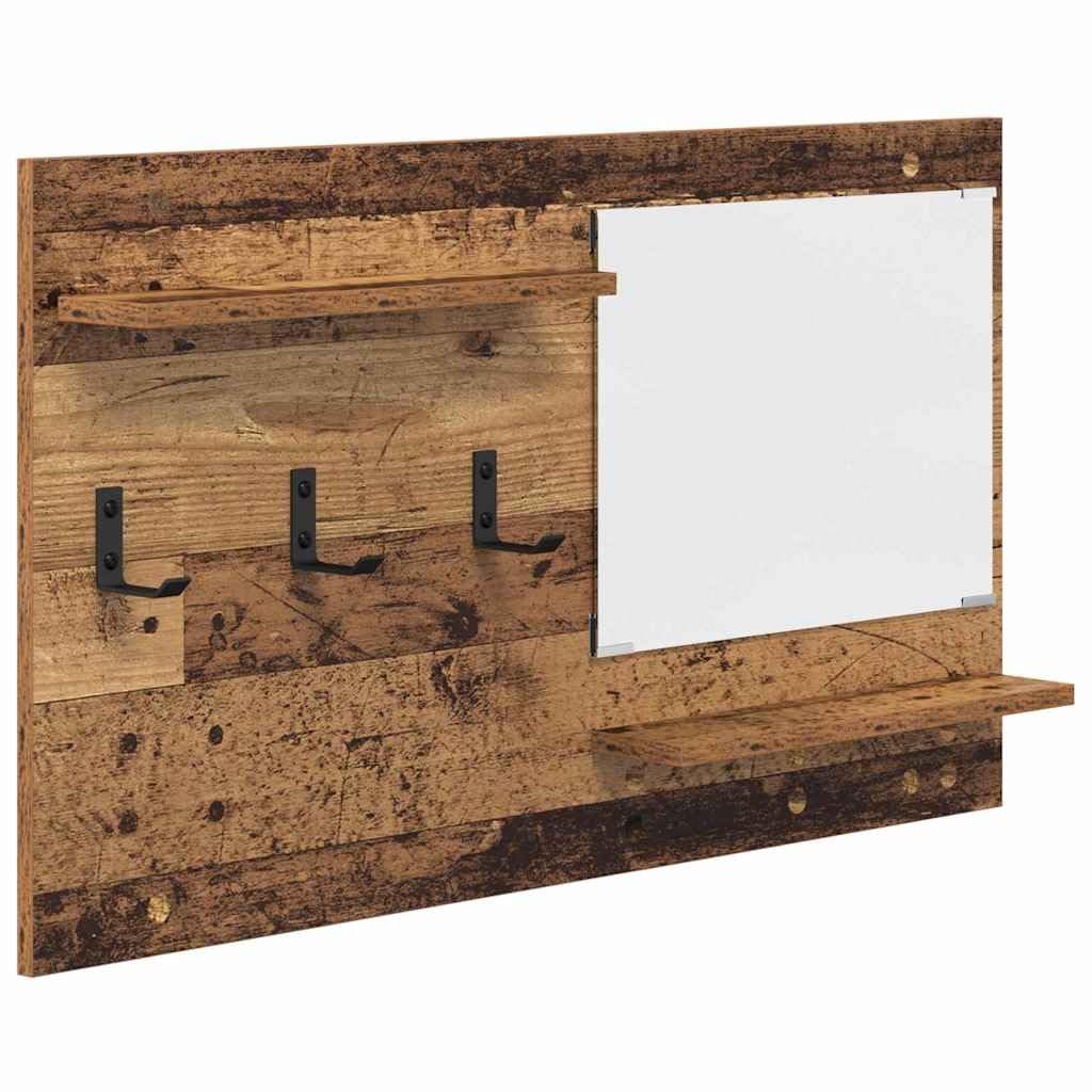 Wandmontierter Kleiderständer Altes Holz 90 x 10 x 50 cm Modernes Rechteckdesign mit Haken und Regalbrett für Flur Wohnzimmer und Schlafzimmer