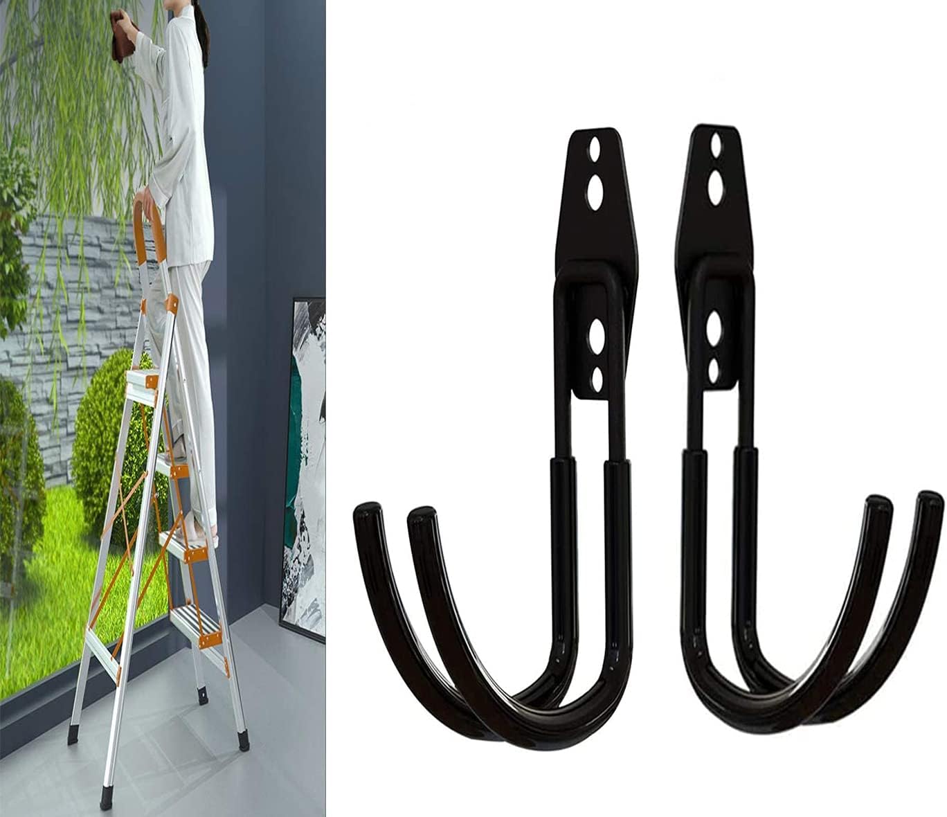 2Pcs Folding Step Stool Hanger, Telescoping Wall Mount Ladder Hooks for Home & Office Display & Storage Step Stools Tool (T-Type) image 5