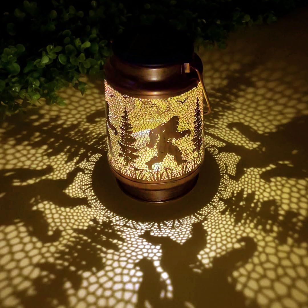 Bigfoot Solar Lanterns Outdoor Waterproof Hanging Solar Lights Big Foot Sasquatch Gifts for Men Women Metal LED Decorative Lanterns for Yard, Patio, Tabletop, Pathway, Landscape, Garden Decor