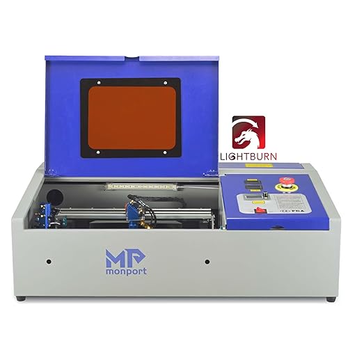 Monport 40W 2.0 Laser Engraver (8" X 12"), Lightburn Compatible CO2 Laser Engraver & Cutter with Adjustable Laser Head, Air Assist, Red Dot Guidance, 3 LED Monitor Display and Water Cooling System