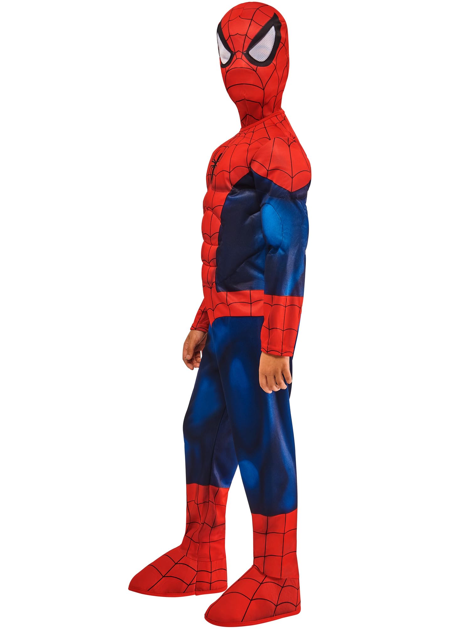 RUBIES SPIDER-MAN - Marvel ufficiale - Costume da bambino di lusso Spider-Man. Taglie da 3 a 8 anni. Costume con tuta muscolare imbottita, chiusura in velcro + passamontagna + copristivali integrati