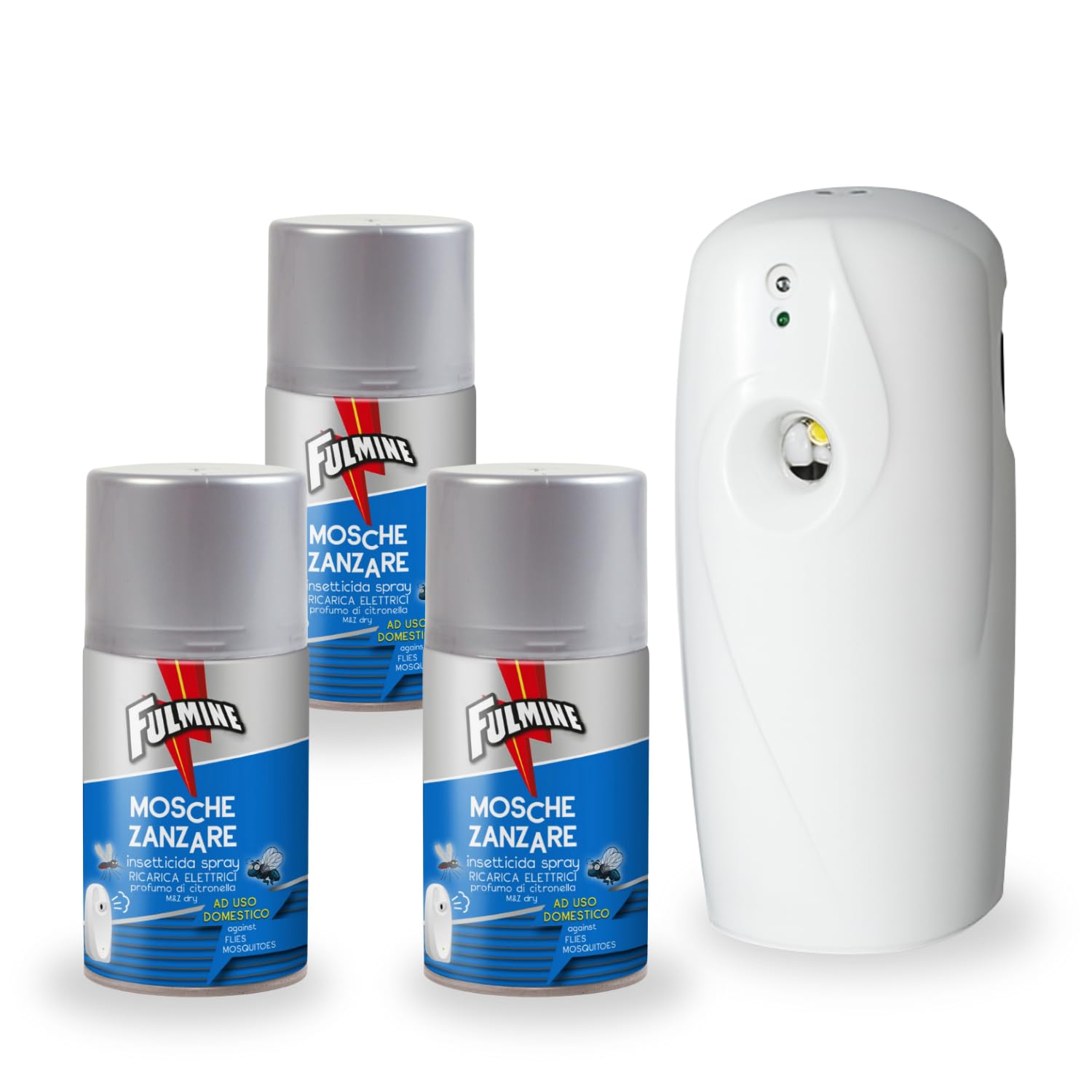 Palucart 3 Fulmine Insetticida Mosche & Zanzare 250ML più Erogatore Automatic funzione night and day programmabile - F