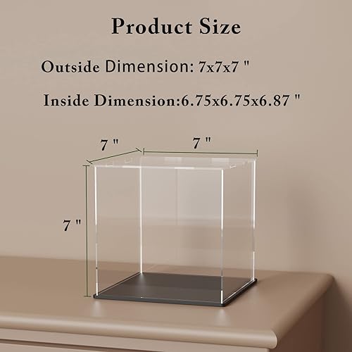 Miniatura 4 de CRMPro Vitrina de acrílico transparente con base negra mate, vitrina a prueba de polvo, caja de exhibición de acrílico cubo para coleccionables (7 x