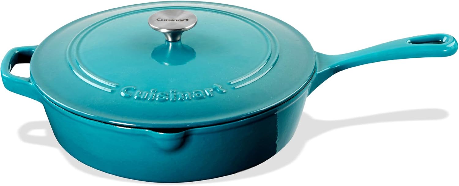 Cuisinart 12-Inch Cast Iron Chicken Fryer with Lid, 4.5 Quart Capacity, Porcelain Enameled Interior, Oven Safe, Induction Compatible, Teal Gradient