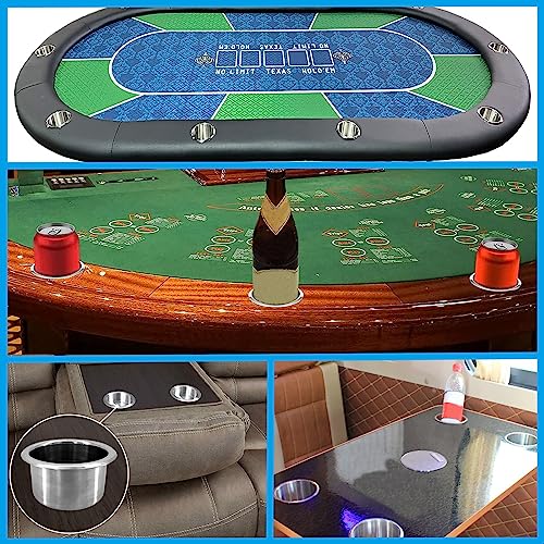 ISURE MARINE 4Pcs 3" Stainless Steel Drop-in Anti-Spill Cup Holder with Non-Slip Washer,Heavy Duty Poker Table Cup Holder Inserts Fits Standard Soda Can for Desk, Boats, RV Cars & Trucks