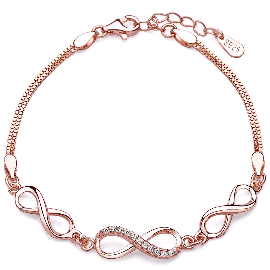 Unendlich UInfinito U - Pulsera Simbolo del Infinito para Mujer de Plata de Ley 925 con Diamante, Color de Oro Rosa/Plateado