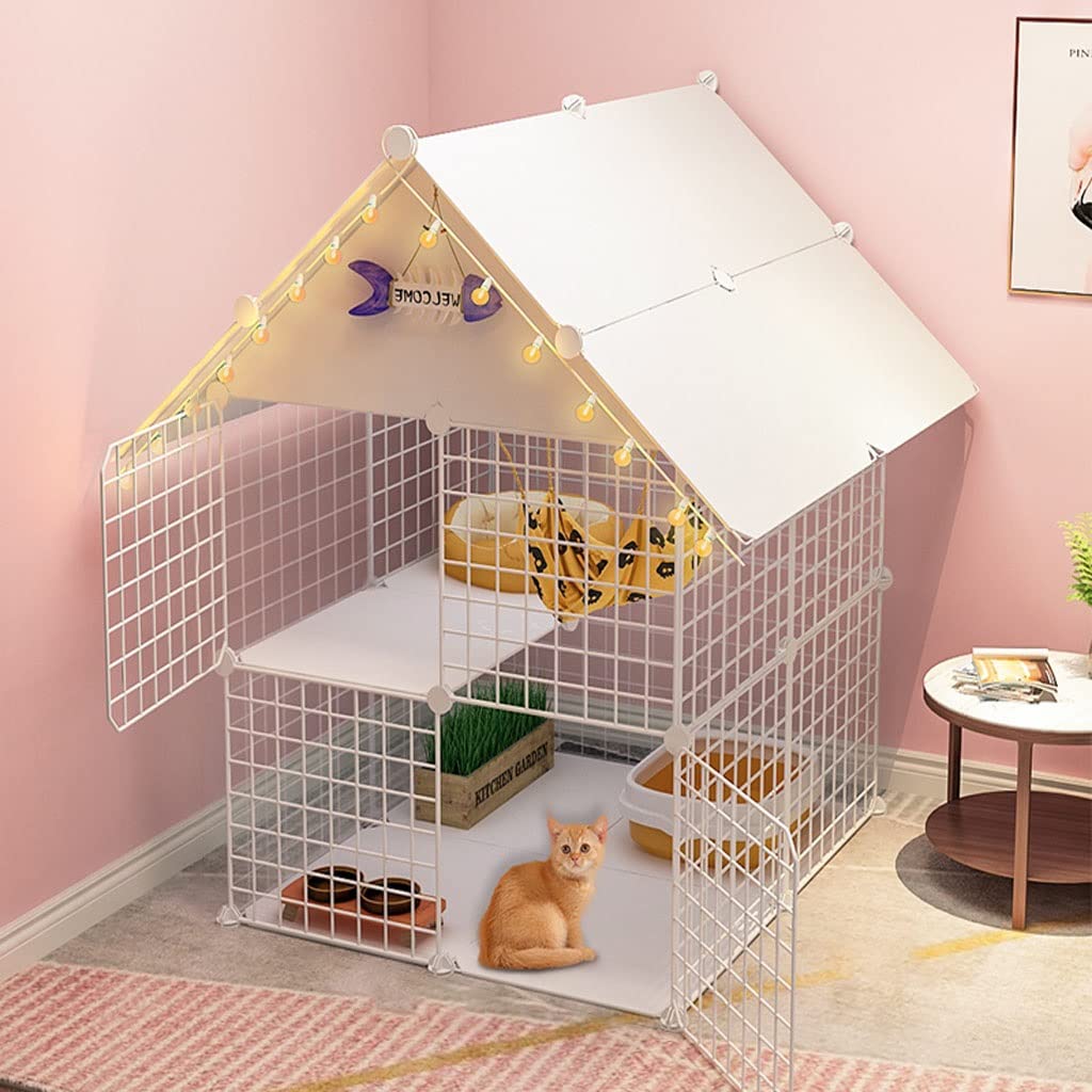 Klatka dla kota Ogrodzenie dla kota Odpinany drut Kryty Domek dla majsterkowiczów Duży trening Idealny dla 1-2 kotów (Rozmiar: 75x75x110cm)