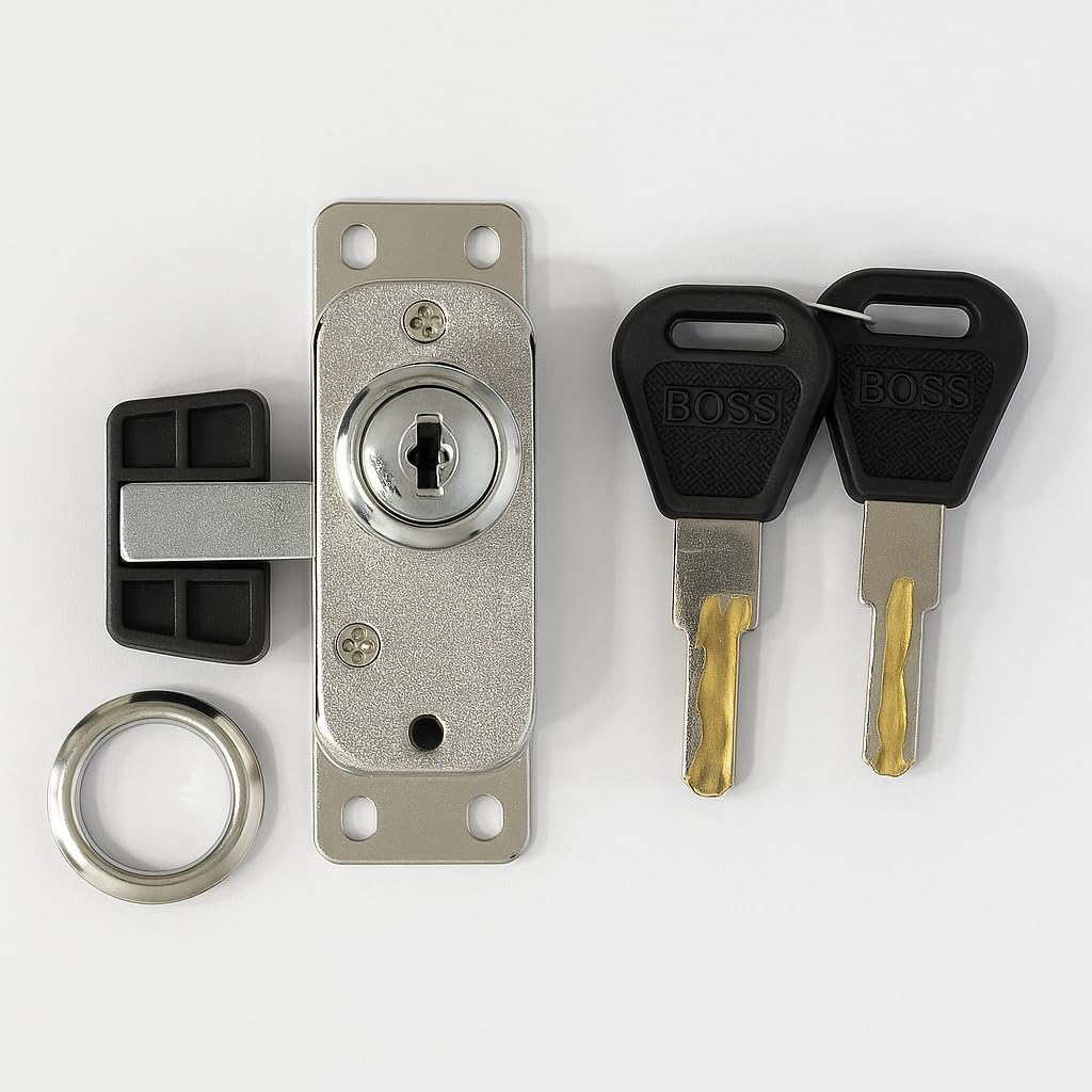 Wardrobe Sliding Door Center Lock for 25mm Shutter – Polished Finish, Black | Laser Key Lock with 2 Keys | Heavy Duty Zinc Alloy | Easy Installation | Make in India – Pack of 1