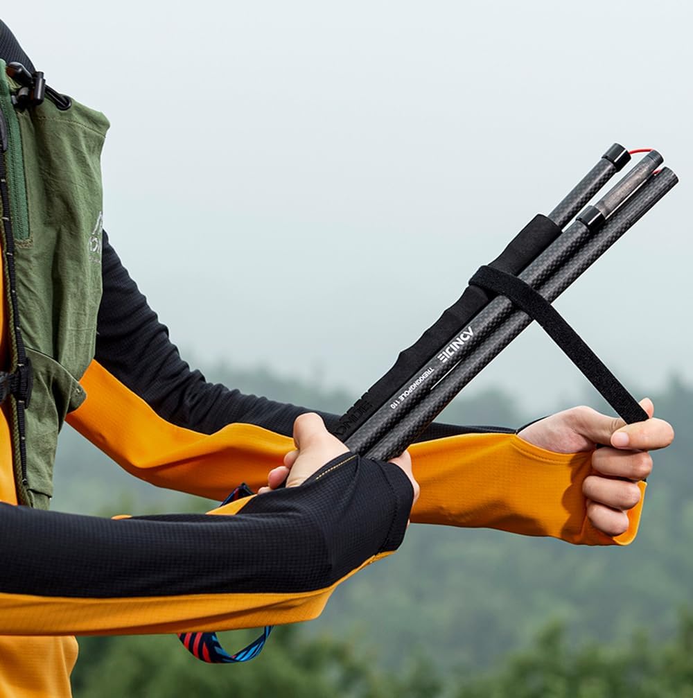 Carbon Fiber Trekking Poles Collapsible Ultralight M Walking or Hiking Sticks with EVA Grips and Drawstring Quick Lock for Backpacking Camping