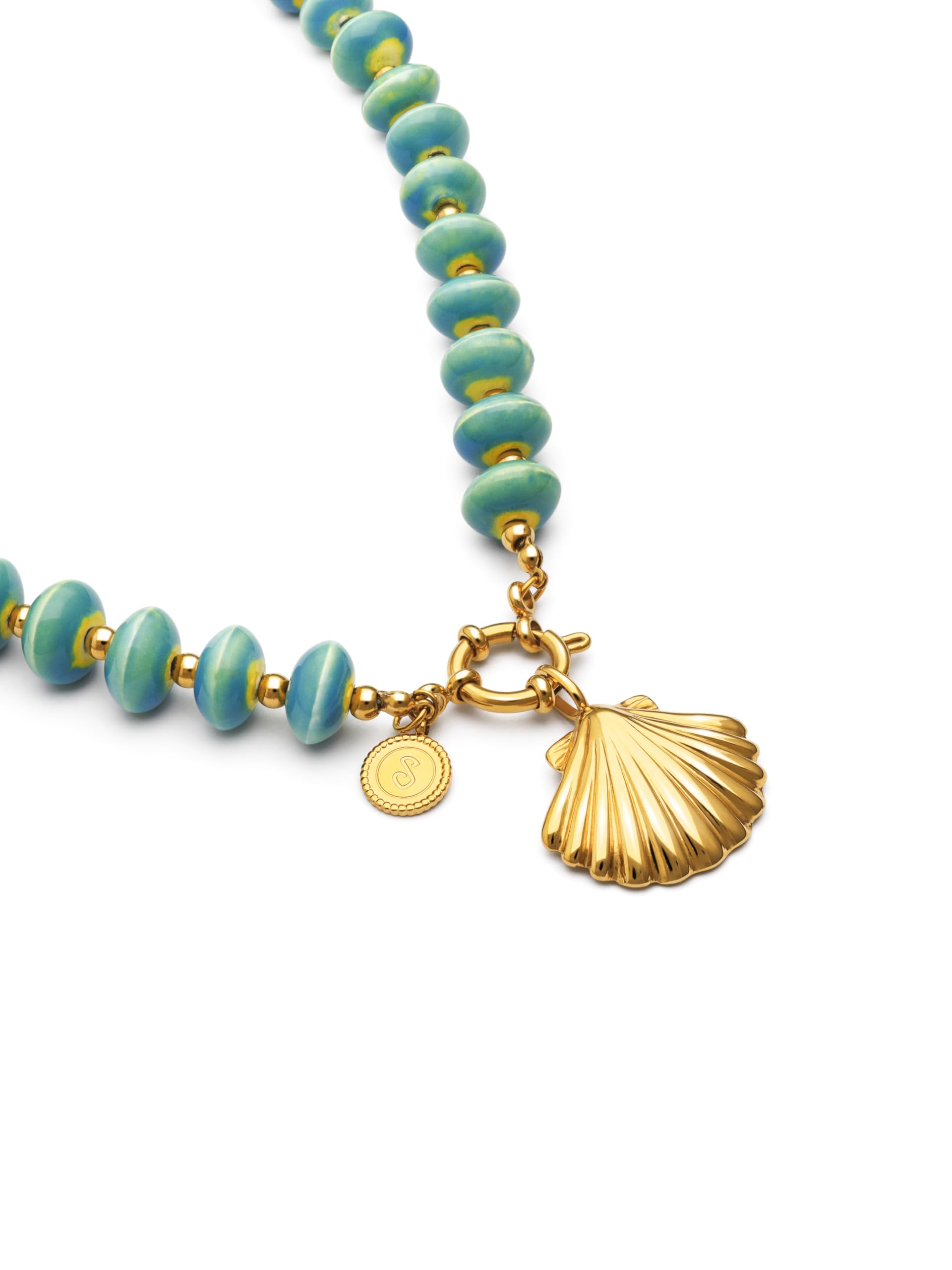 SINGULARU - Naszyjnik Shelly. Stal mit Pozłacany złotem 18K und Ceramika. Schmuck für Damen.