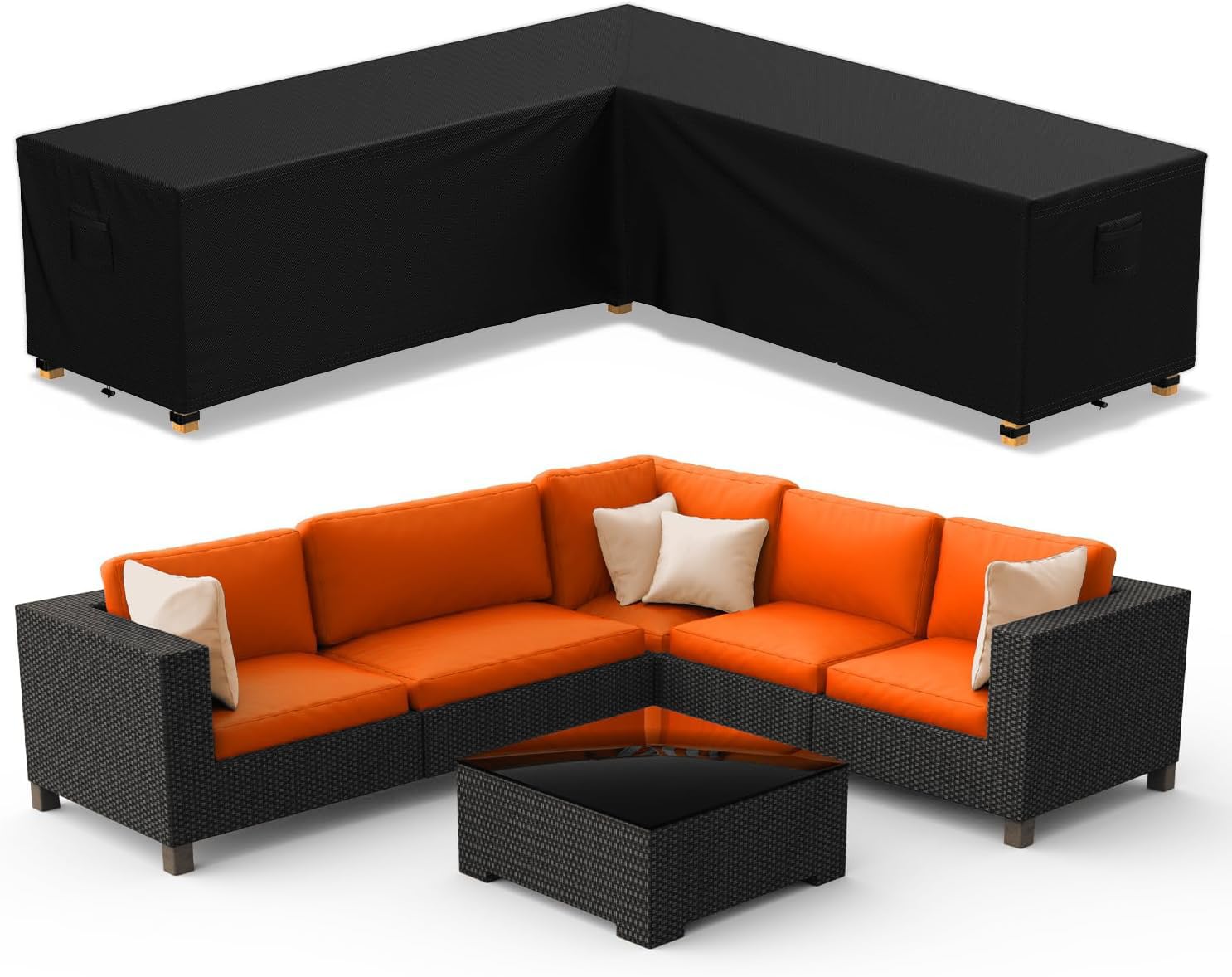 Zettum Hoes voor Tuinmeubelen 155 x 155 x 73 cm, Tuintafelhoes 600D Oxford PU Meubelsets Hoes, Waterdichte & Stevige Vierkante Beschermhoes voor Loungemeubelen, Terrasmeubelen