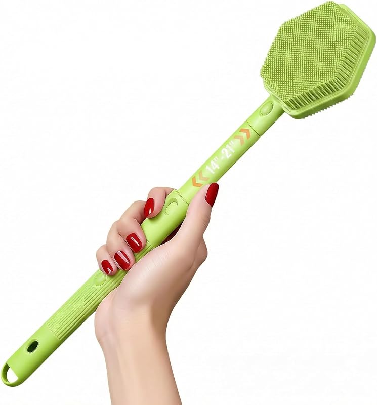 AIMAIAIMAI Escova de silicone para banho com cabo ajustável, cinza, 35,56 a 53,34 cm