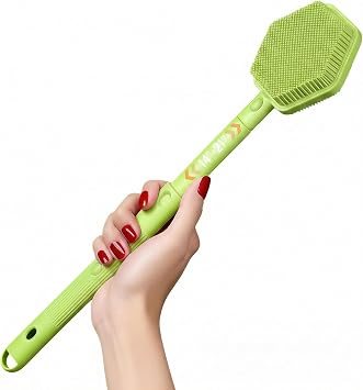 AIMAIAIMAI Silicone Back Scrubber for Shower 21in Extendable Shower Brush with Long Handle Dual-Sided Back Brush with Non-Slip Grip, Gentle Cleansing & Exfoliation for Men, Women, Elderly Green