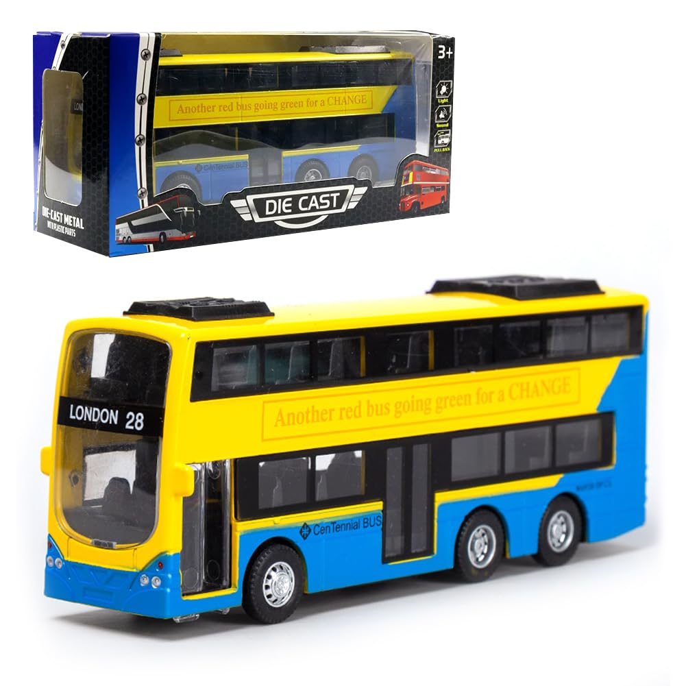 MIFKLMV Bus Toy Double Decker Bus, 1:70 Scale Pull-Back Model City Car Toy for Kids Alloy Diecast Toy Vehicles Birthday Gift for Kids Grils and Boys -Yellow