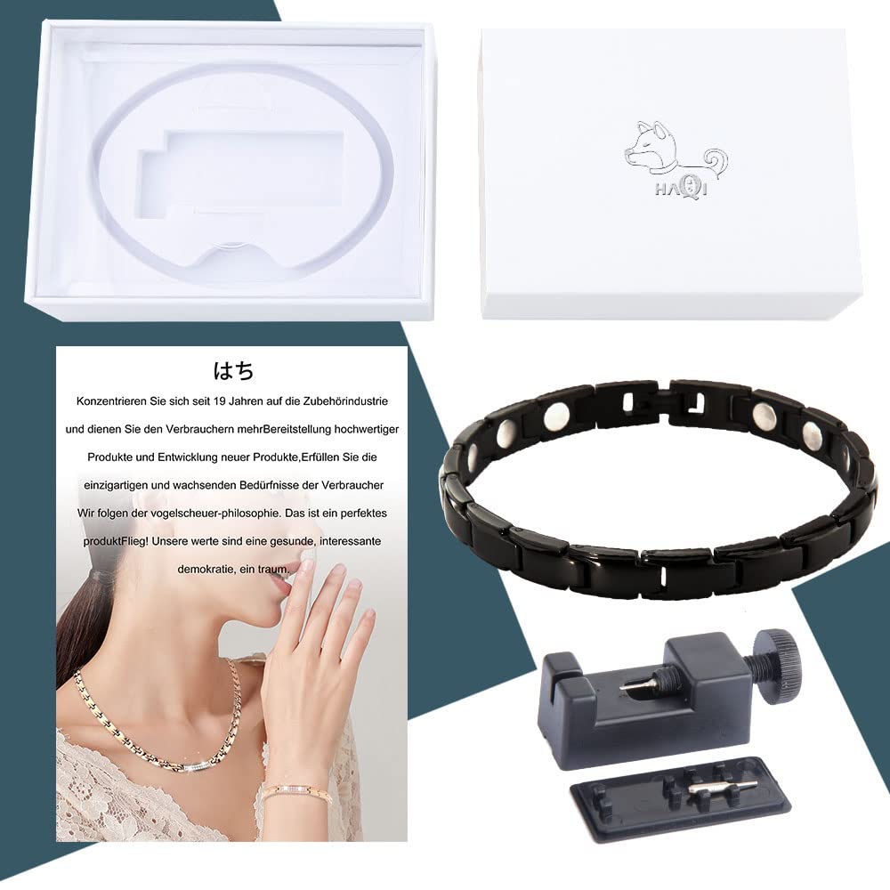 Pulsera de terapia magnética para alivio del dolor, pulseras magnéticas para artritis y túnel carpiano, longitud ajustable con herramienta de tamaño (negro)