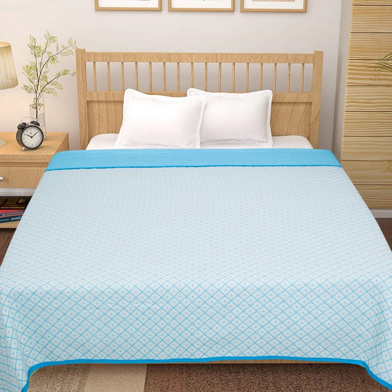 Image of BSB HOME 100% Cotton Reversible Dohar Double Bed, Soft Lightweight Bed Blanket, AC Dohar Blanket for Summers /Winter (Size 90 inch by 88 inch, Aqua & White, Gift Packing Bag)