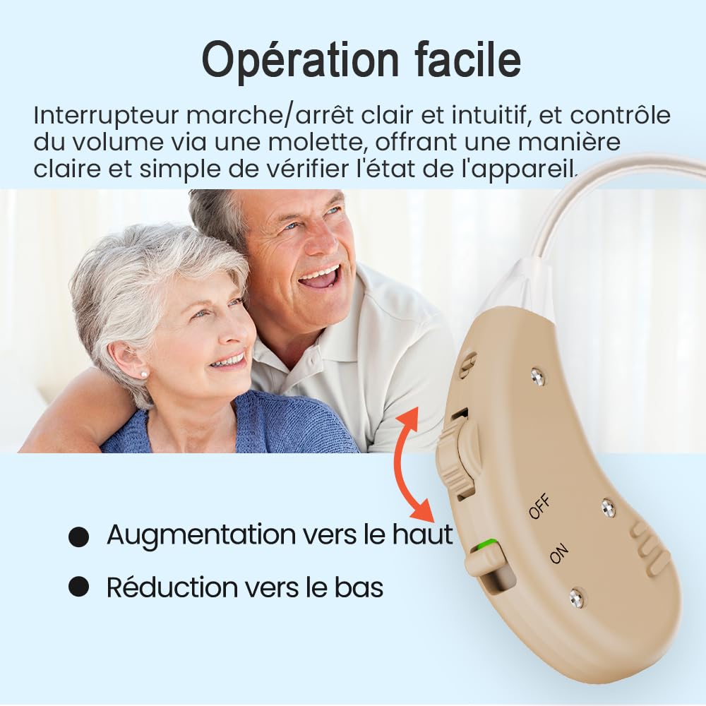JINGHAO Amplificateur Auditif Amplificateur De Son Rechargeable - Paire d'amplificateurs sonores personnels pour contours d'oreille (Beige)