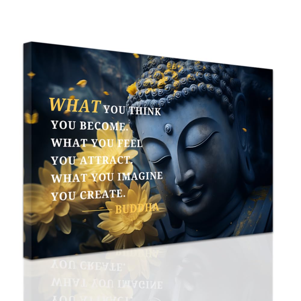 ZXHYWYM Buddha Wall Art Buddhist Motivational Quotes Wall Decor Zen Pictures Spiritual Canvas Prints for Office Spa Yoga Room Bathroom Decor Framed (70 x 105 cms)