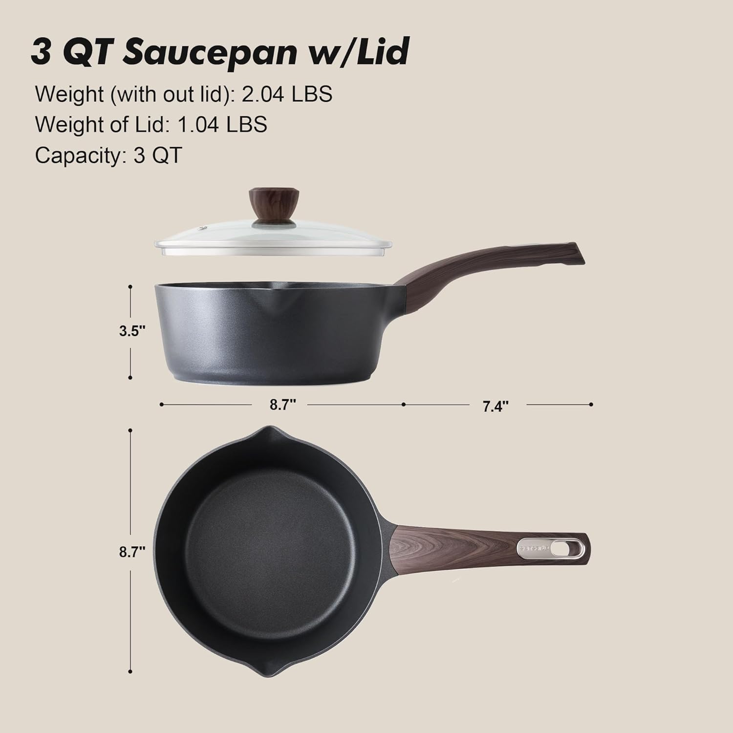 SENSARTE Nonstick Sauce Pan with Lid, 3.0 Quart Saucepan with Double Spout, Multipurpose Large Cooking Pot, Non toxic Kitchen Sauce Pot, Non stick Saucier Pan, Induction Comptable, PFOA Free - Image 7