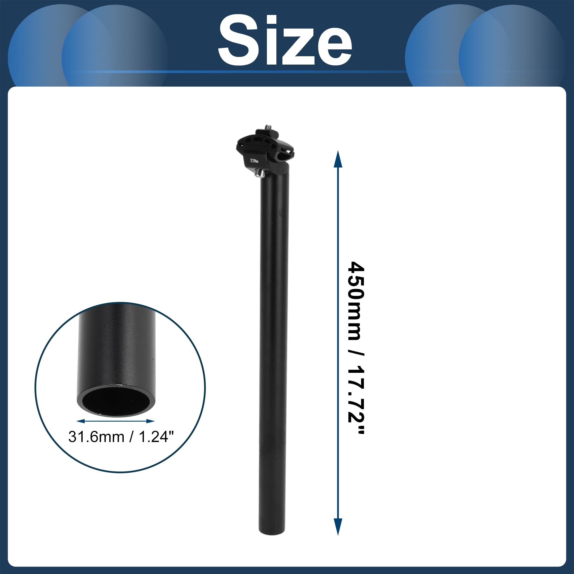 INFINAUTO Fahrradsattelstütze, 31,6 x 450 mm, Sattelstütze, Sattelrohr, Aluminiumlegierung, schwarz, extra lang, verstellbarer Winkel mit
