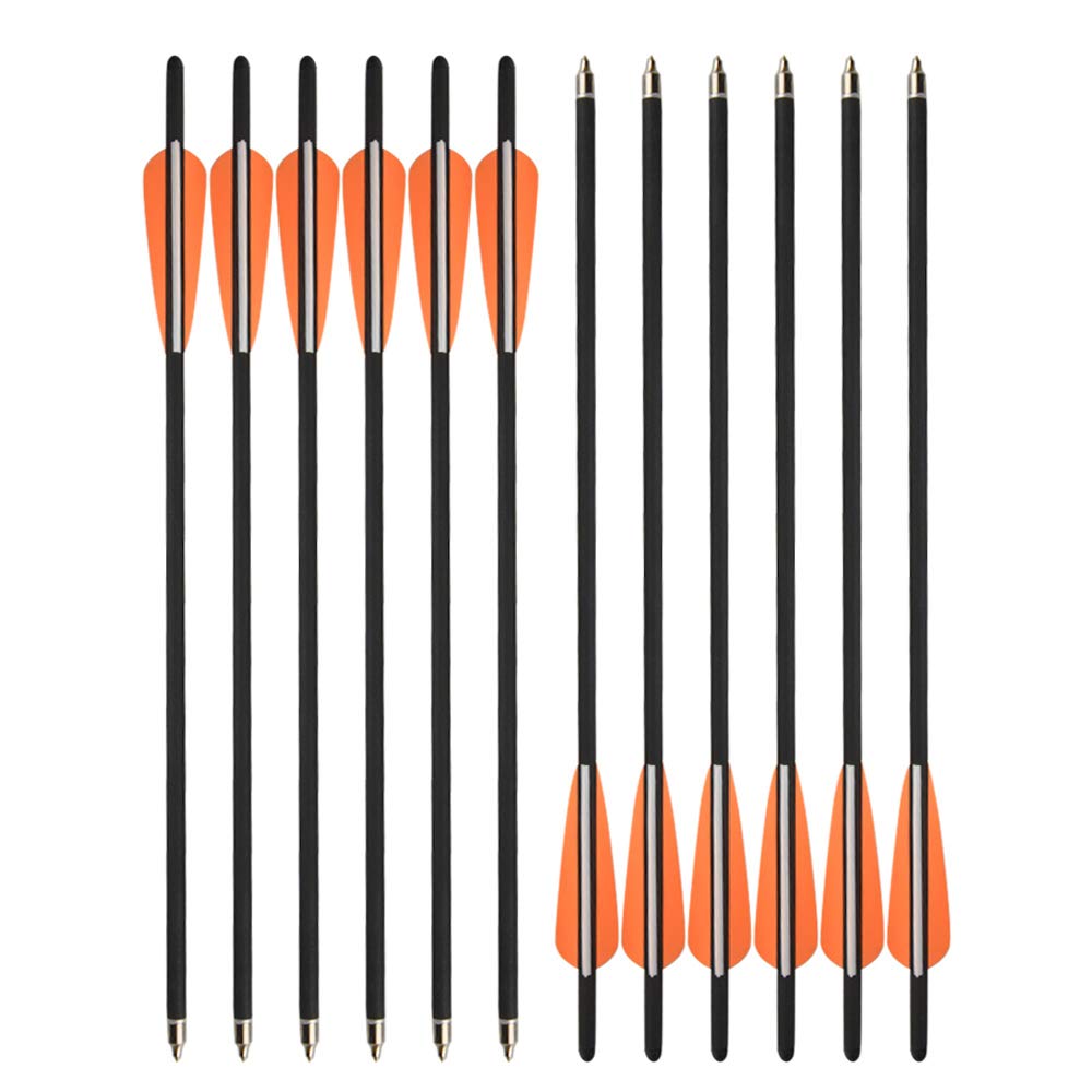 SHARROW 16" Carbon Crossbow Bolts 17" Hunting Arrows with 4" Vanes Replaceable Tips for Archery Practise Crossbow Arrows (Orange, 16 inch)