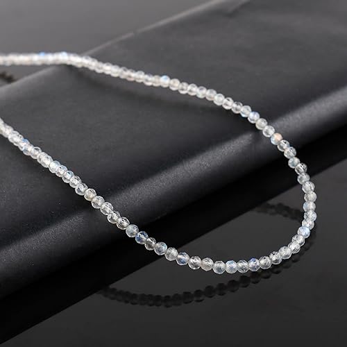 Miniatura 105 de Natural Moonstone Gemstones Choker Necklace, Faceted Rounds Beads, Silver Plated Jewelry, Healing Crystals, Birthday, Handamde, Minimalist, Women