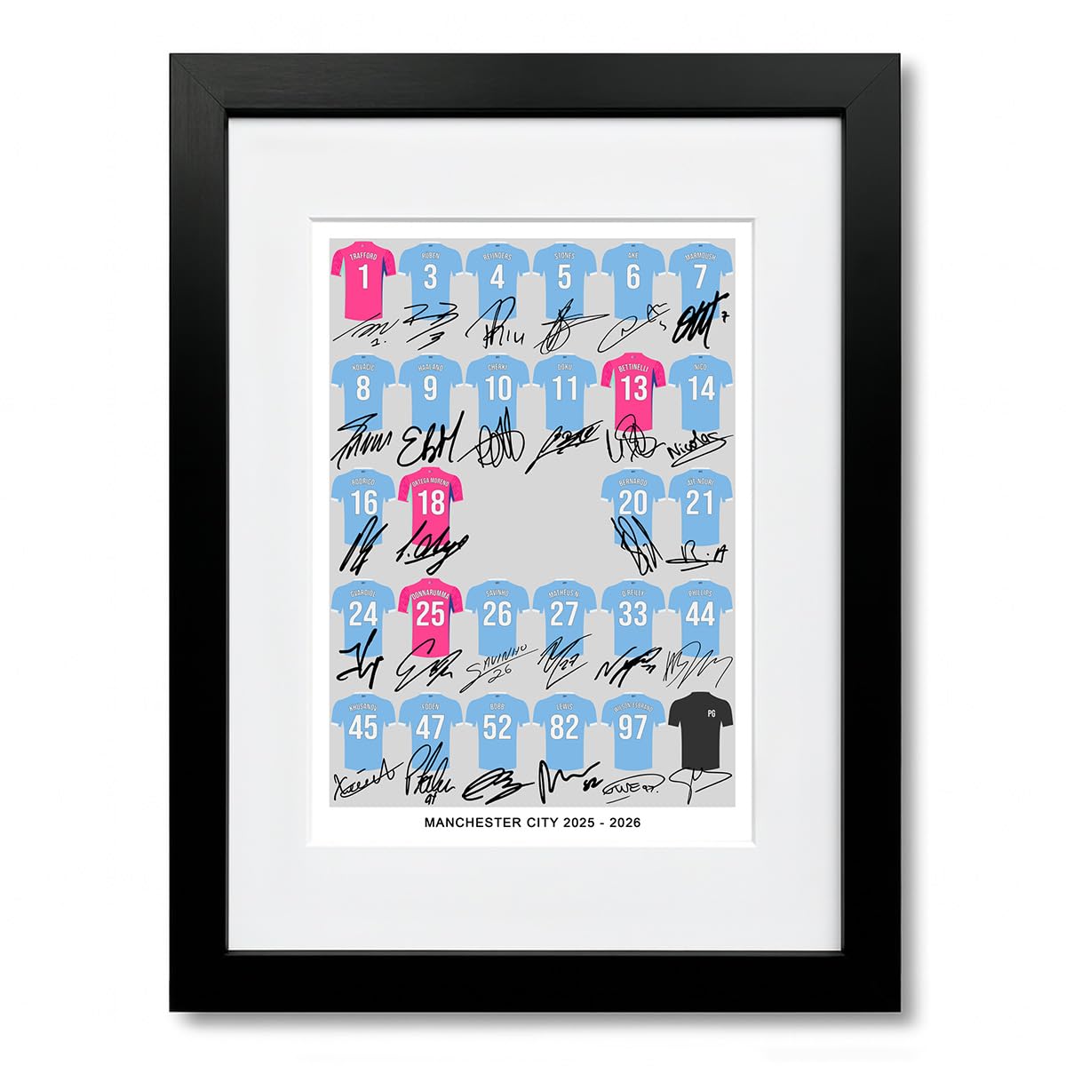 Mounted Gifts A4 Framed & Mounted Squad Manchester City Team Squad 2025-2026 Signed Poster Print Framed Picture Photo Autograph Gift 25/26 Haaland Marmoush Cherki Foden Donnarumma (A4 Framed & Mounted Squad)