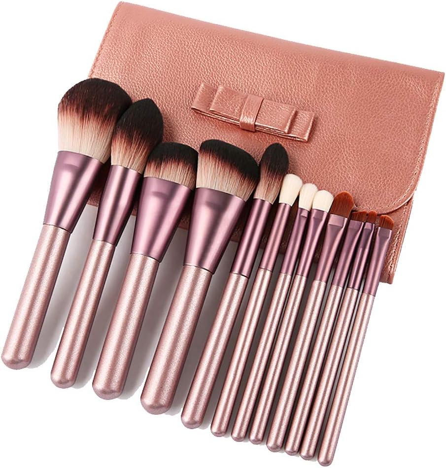 NUDITO Professional Makeup Brushes Set 12 Pcs with PU Leather Case. Foundation Contour Concealer Lip Makeup Brush Kit. Premium Synthetic Fiber Brushes for Facial Cosmetics. Face Powder Blush Brush Kit