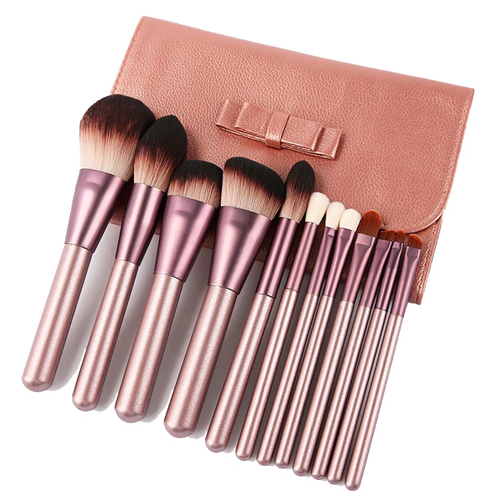 NUDITO Professional Makeup Brushes Set 12 Pcs with PU Leather Case. Foundation Contour Concealer Lip Makeup Brush Kit. Premium Synthetic Fiber Brushes for Facial Cosmetics. Face Powder Blush Brush Kit