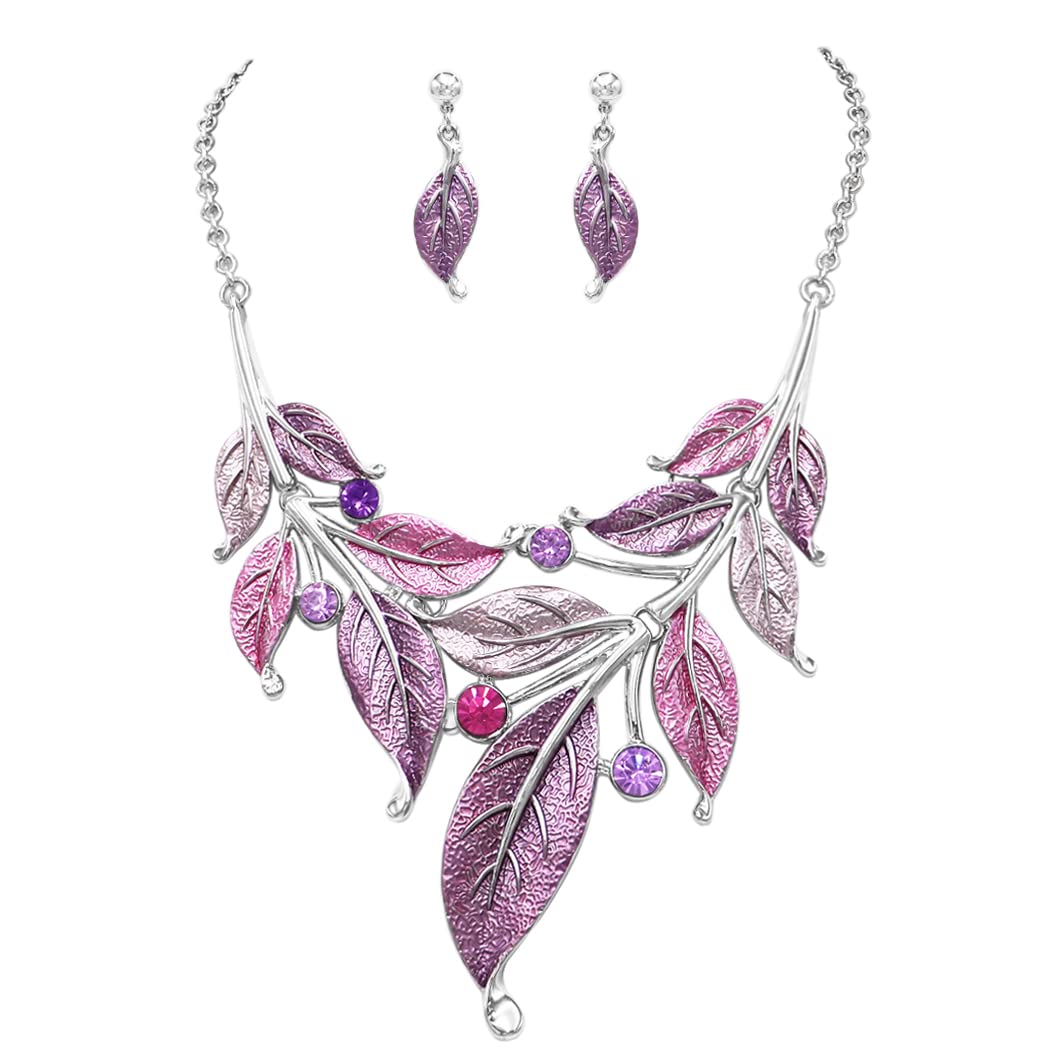 Rosemarie Collections UnbeLeafable - Parure composta da collana e orecchini da donna con strass e foglie di vite, 35,6 cm + 7,6 cm di estensione