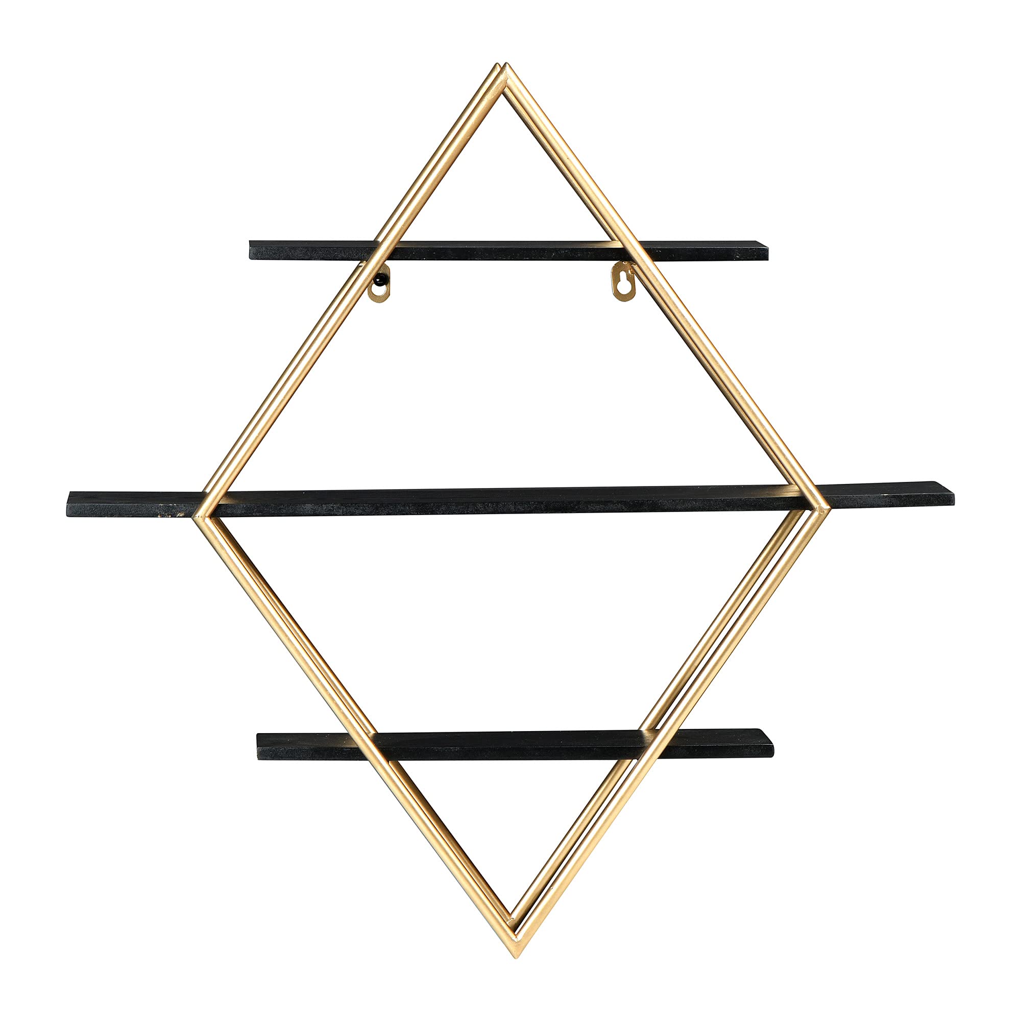 Main + Mesa Estante de Pared de Hierro y Firwood de 68 cm de Largo x 13 cm de Ancho x 61 cm de Alto, Negro y Dorado