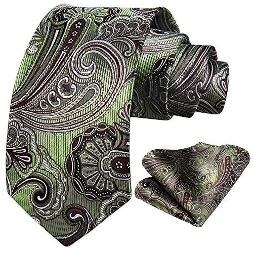 Image of HISDERN Ties for Men Paisley Tie and Pocket Square Woven Classic Floral Mens Ties Handkerchief Set Wedding Party Necktie